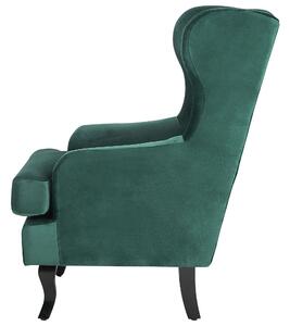 Sedia Wingback con rivestimento in velluto verde e gambe nere in stile scandinavo Beliani
