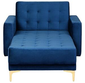 Chaise longue in tessuto trapuntato in velluto blu navy Soggiorno moderno Divano reclinabile Gambe dorate Bracci a binario Beliani