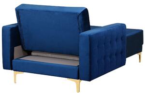 Chaise longue in tessuto trapuntato in velluto blu navy Soggiorno moderno Divano reclinabile Gambe dorate Bracci a binario Beliani