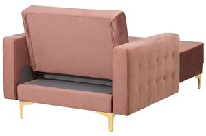 Chaise longue in tessuto trapuntato in velluto rosa Soggiorno moderno Divano reclinabile Gambe dorate Bracci a binario Beliani