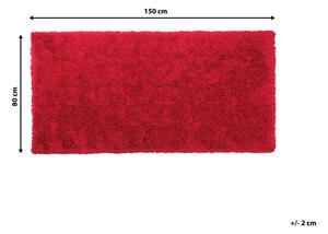 Tappeto Shaggy Tappeto a pelo lungo Solido Poliestere Rosso Rettangolare 80 x 150 cm Beliani
