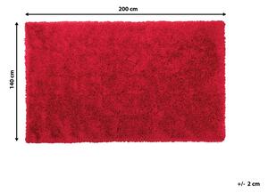 Tappeto Shaggy Tappeto a pelo lungo Solido Poliestere Rosso Rettangolare 140 x 200 cm Beliani