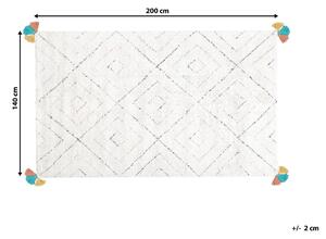 Tappeto tappetino Shaggy Cotone Bianco 140 x 200 cm Motivo Geometrico Multicolore Beliani