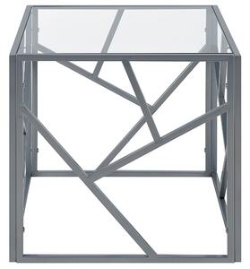 Tavolino Laterale Piano In Vetro Trasparente Struttura In Metallo Argento Cubo 50 x 50 cm Glam Modern Beliani
