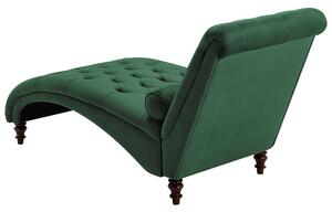 Chaise longue in velluto verde Chesterfield con bottoni da salotto moderna Chaise gambe in legno Beliani