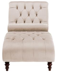 Chaise longue in velluto beige Chesterfield abbottonato moderno soggiorno Chaise gambe in legno Beliani