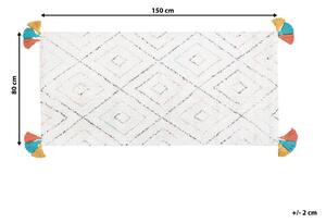 Tappeto tappetino Cotone Bianco 80 x 150 cm Rettangolare con Nappe Trapuntate Motivo Geometrico Beliani