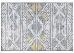 Tappeto grigio con motivo geometrico a pelo corto in poliestere giallo 140 x 200 cm Beliani