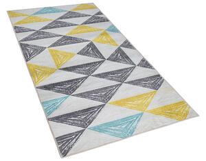 Tappeto tappetino grigio e giallo stampato motivo geometrico 80 x 150 cm a pelo corto Beliani