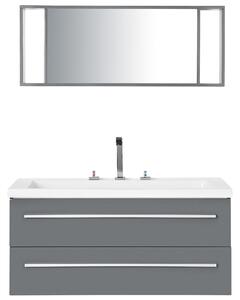 Mobiletto Lavabo di colore Grigio e Argento a 2 Cassetti con Specchio in stile Moderno Beliani