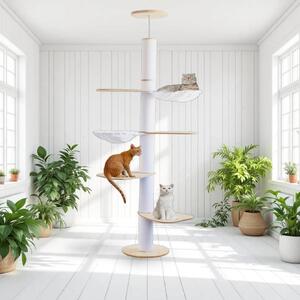 Albero per gatti, alto fino al soffitto, a 5 piani, regolabile in altezza da 190 a 260 cm, centro attività di arrampicata per gatti con tiragraffi, 4 gradini e 2 amache