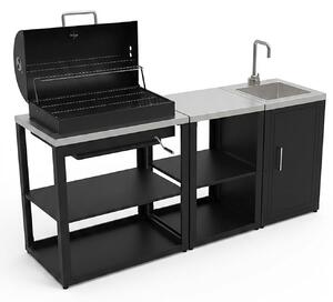 Composizione 3 Moduli Cucina BBQ + Unità d'Angolo Mobile Lavandino Top in Acciaio Inox Nero