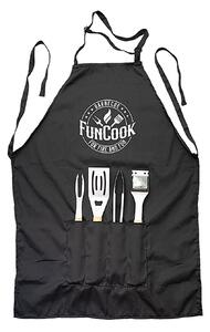 Set 5 Acessori Posate per Barbecue Forchettone Pinza Spatola e Grembiule in Acciaio Inox con Manico in Legno