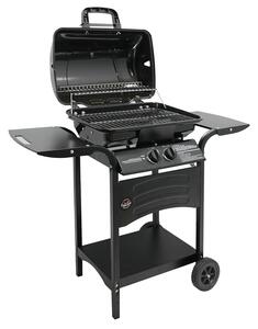 Barbecue a Gas Gustavo 109,5x56x101,5 cm a 2 Fuochi con Griglia in Acciaio Inox e Coperchio Nero