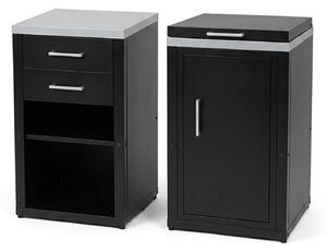 Composizione 2 Moduli Cucina Cucina 3 Fuochi a Gas + Armadietto con Cassetti Top in Acciaio Inox Nero