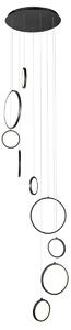 Lampada a sospensione di design nera a 9 luci con LED dimmerabile a 3 livelli - Vide Anella