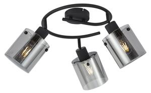 Faretto da soffitto di design nero con vetro fumé rotondo a 3 luci - Domo