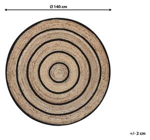 Tappeto tappetino Beige Nero Rotondo 140 cm Boho Rustico Cotone Intrecciato A Spirale Iuta Beliani