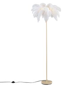 Lampada da terra Art Déco beige con piume bianche - Peahen