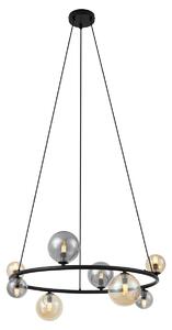 Lampada a sospensione nera con vetro fumé e ambrato rotonda a 8 luci - Monaco