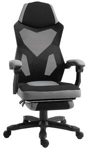 Vinsetto sedia da ufficio sedia da gioco regolabile in altezza schienale girevole ruote poggiapiedi rete 58L x 63L x 112-122H cm grigio nero