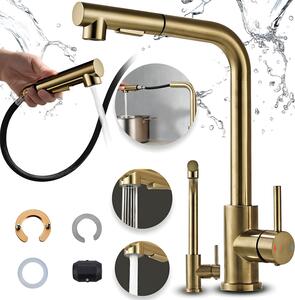 Rubinetto da cucina multifunzione Heckermann SZ-888, finitura oro