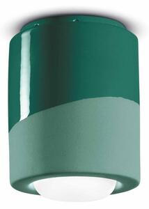 Ferroluce: Plafoniera Cilindrica in Ceramica H 14 cm Industrial Verde scuro
