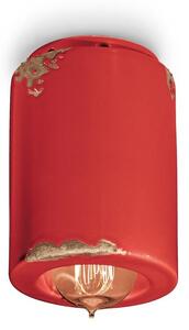 Ferroluce: Plafoniera Cilindrica in Ceramica Industrial Vintage Rosso