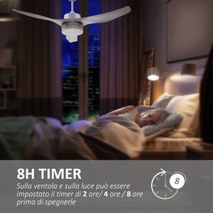 HOMCOM Ventilatore da Soffitto con Luce LED Regolabile in 3 Modalità e Telecomando Incluso, 6 Velocità, per Interni, Φ132x40 cm, Bianco