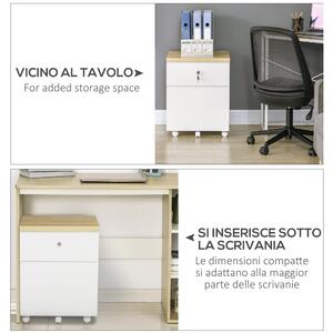 Vinsetto Mobile Ufficio 2 Cassetti, Serratura, 5 Ruote, Organizzazione Documenti, 47x39.5x62cm, Spazio Ottimizzato - Bianco