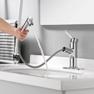 Rubinetto per lavabo - Doccetta estraibile - Miscelatore monocomando - Cromato - Design quadrato moderno
