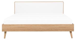 Letto a doghe in legno chiaro e testiera bianca 160 x 200 cm design scandinavo Beliani