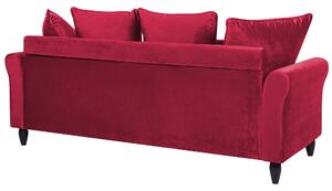 Divano in velluto rosso in legno massello a 3 posti con cuscini decorativi Beliani