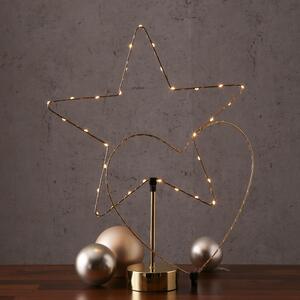 Stella LED - combinazione luce decorativa cuore/stella - attacco intercambiabile - H:50cm - batteria - timer - oro