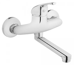 Miscelatore monocomando per lavabo a parete con uscita corta