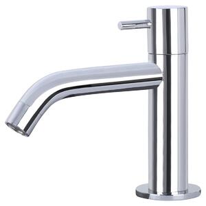 Rubinetto per acqua fredda, ad arco - Miscelatore per lavabo - Rubinetto per WC - Ottone - Cromato - Con un'unica leva - Design compatto - Altezza 13,8 cm - Senza tappo di scarico o catena - Montaggio a parete/installazione