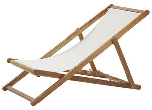 Sedia a sdraio da giardino in tessuto beige cuscino poggiatesta sedile reclinabile pieghevole struttura in legno chiaro Beliani