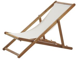 Sedia a sdraio da giardino in tessuto beige cuscino poggiatesta sedile reclinabile pieghevole struttura in legno chiaro Beliani