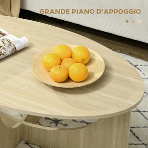HOMCOM Tavolino da Salotto Ovale in Truciolato dallo Stile Moderno, 110x60x45cm, Color Rovere