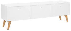 Mobile TV bianco con legno chiaro 55 x 180 x 40 cm con ripiani e cassetti Beliani