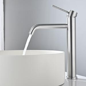 Miscelatore lavabo monocomando - Acciaio inox spazzolato - Antischizzo - Per lavabo da incasso - Acqua calda e fredda