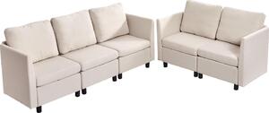 Divano ad angolo Divano letto - Divano modulare a 5 posti - Vano contenitore nascosto - Schiuma altamente elastica - Imbottito - Struttura in legno massello - Beige
