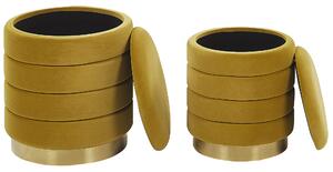 Set di 2 pouf contenitori con rivestimento in velluto di poliestere giallo rivestimento in acciaio inossidabile dorato design moderno Beliani