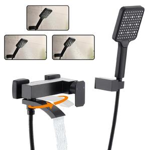 Rubinetto cascata per vasca - Miscelatore vasca con doccetta a mano - Acciaio inox 304 - Nero opaco - Interruttore a 90 gradi