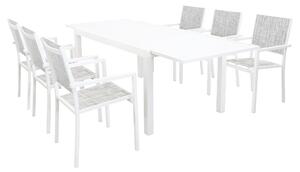 DEXTER - set tavolo da giardino allungabile 160/240x90 compreso di 6 poltrone in alluminio