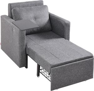 Poltrona letto - Divano letto estraibile letto singolo - Schienale regolabile (5 posizioni) - Con braccioli - Con tasca laterale - Con vano portaoggetti - Con rotelle - Grigio