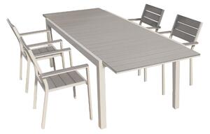 TRIUMPHUS - set tavolo da giardino allungabile 180/240x100 compreso di 4 poltrone in alluminio e polywood