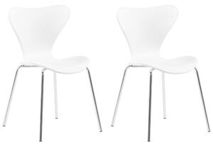 Set di 2 sedie da pranzo bianche in materiale sintetico argento gambe in metallo senza braccioli design moderno Beliani