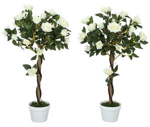 Outsunny Pianta Finta di Rosa da 21 Fiori con Vaso Riempito in Cemento e Muschio, Ø18x90 cm, Bianco | Aosom Italy