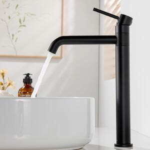 Rubinetto alto per lavabo - Nero - Miscelatore monocomando - Bocca 230 mm - Acciaio inox 304 - Girevole 360°